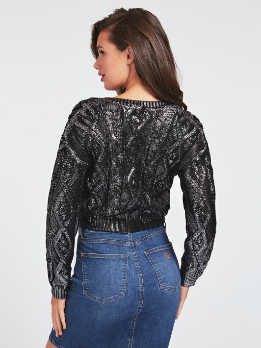 Juodas Guess Crop Fit Nertinis Megztinis