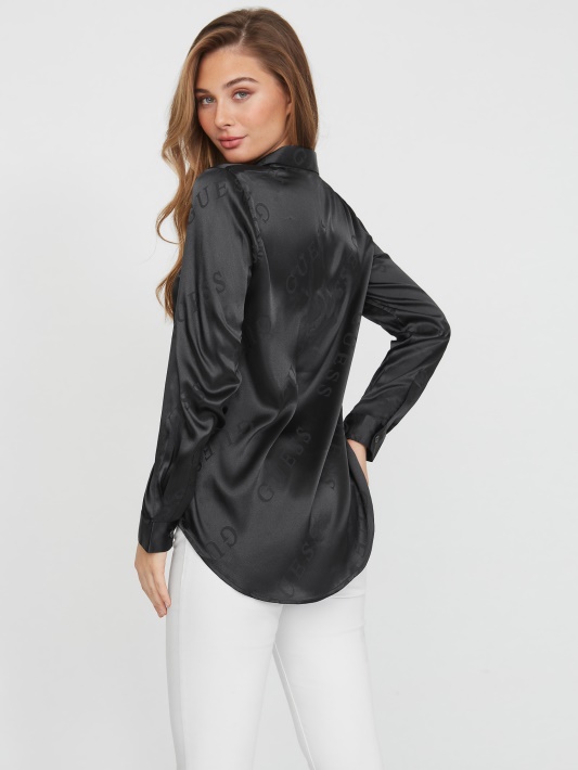 Galina Logotipas Satin Marškinėliai Guess Jet Black Multi