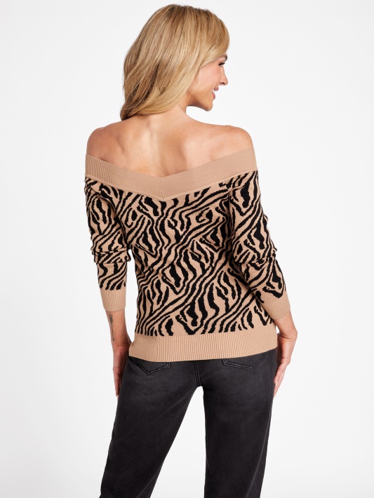 Atspėti Kade Off-shoulder Megztinis Milky Caramel Multi