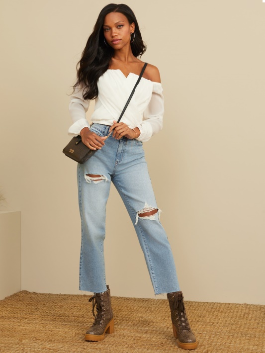 Spėk Jenner Off-shoulder Top Balandis Baltas