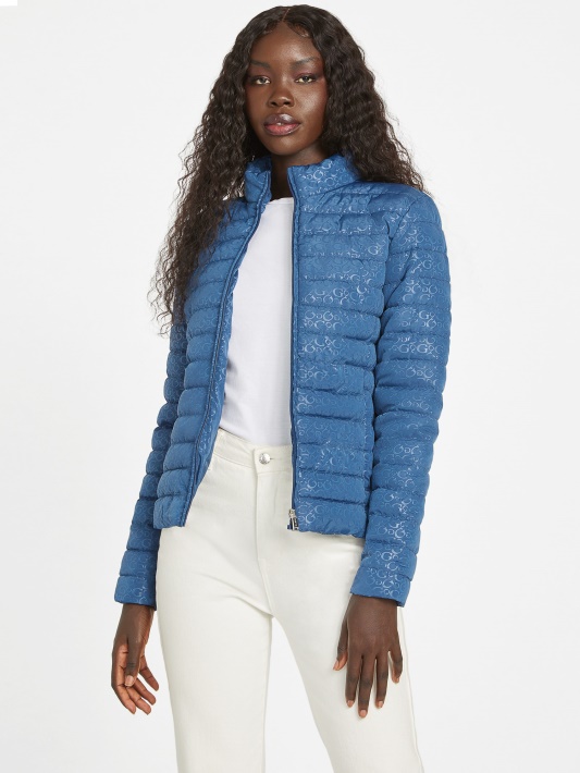 Guess Eco Fleur Logotipas Dygsniuotas švarkas Rigel Blue