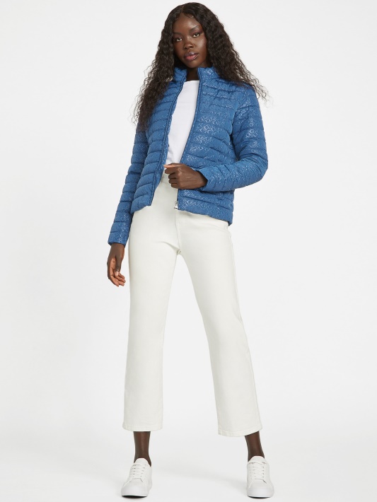 Guess Eco Fleur Logotipas Dygsniuotas švarkas Rigel Blue