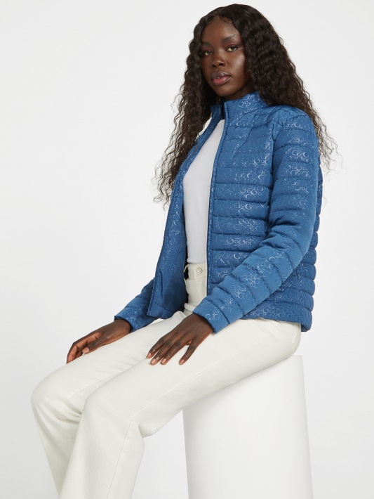 Guess Eco Fleur Logotipas Dygsniuotas švarkas Rigel Blue