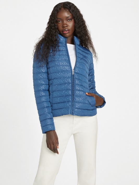 Guess Eco Fleur Logotipas Dygsniuotas švarkas Rigel Blue