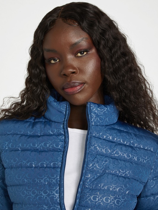 Guess Eco Fleur Logotipas Dygsniuotas švarkas Rigel Blue