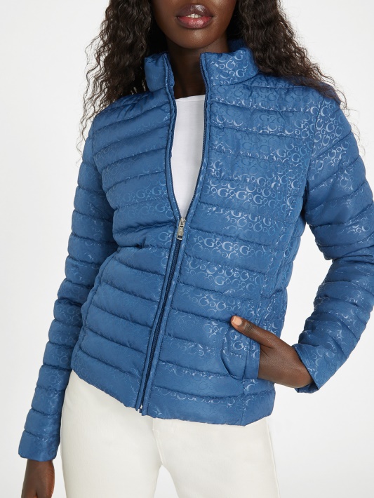 Guess Eco Fleur Logotipas Dygsniuotas švarkas Rigel Blue