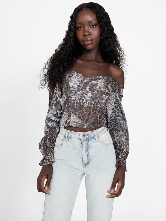 Sharlene Sheer Top Atspėti Leopardo žakardo Multi