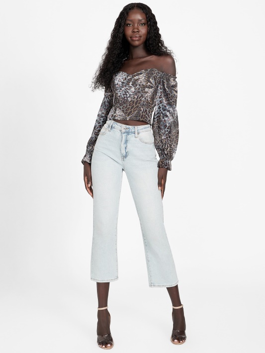 Sharlene Sheer Top Atspėti Leopardo žakardo Multi