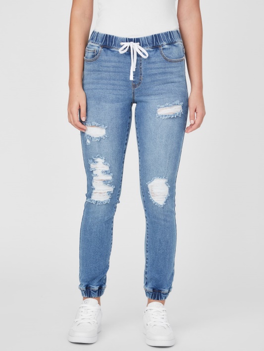 Paisley Mid-rise Denim Joggers Atspėti Vidutinė Sunaikinta