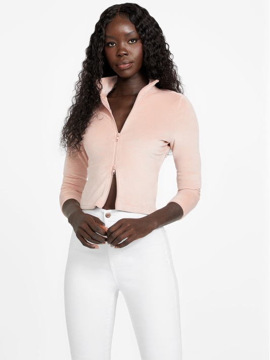 Rose Bliss Guess Eco Abia Veliūrinė Striukė Su Užtrauktuku