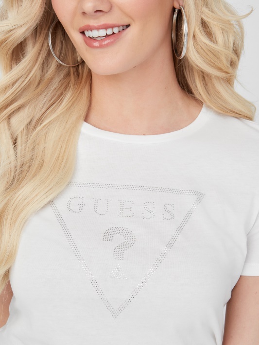 Blanc/scuffy Guess Zillah Kalnų Krištolinio Akmens Marškinėliai Su Logotipu