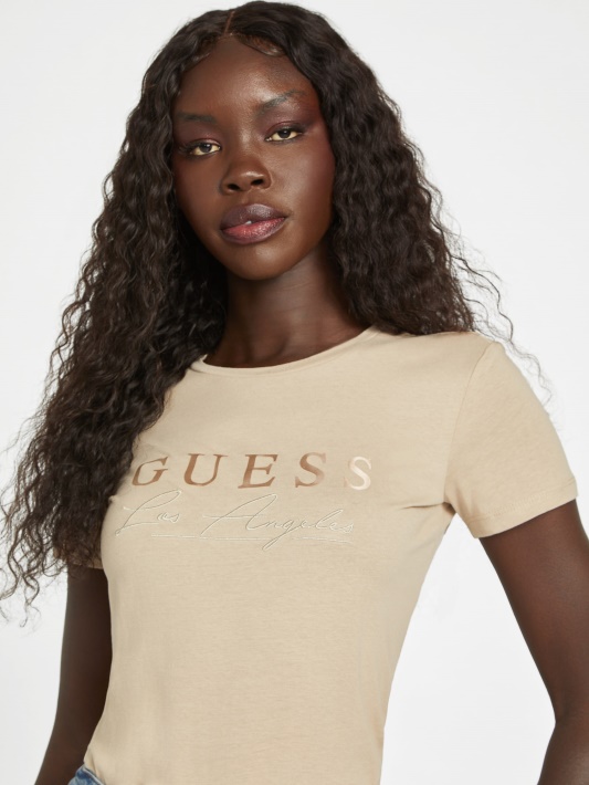 Velvet Taupe Guess Eco Sallie Marškinėliai Su Logotipu