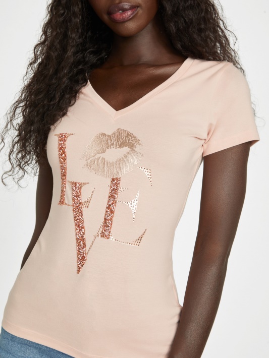 Atspėti Eco Cece Love V-neck Tee Garų Rožė