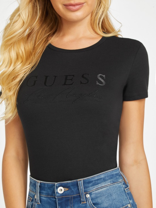 Jet Juodas Guess Eco Sallie Marškinėliai Su Logotipu