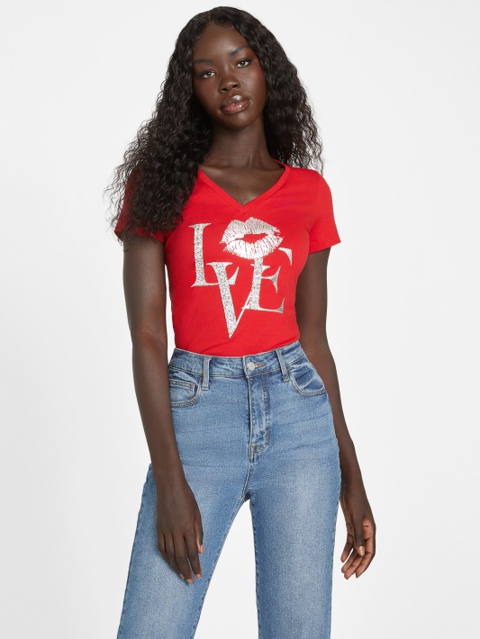 Atspėti Regbis Raudonas Eco Cece Love V-neck Marškinėliai