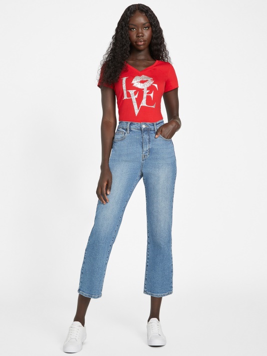 Atspėti Regbis Raudonas Eco Cece Love V-neck Marškinėliai