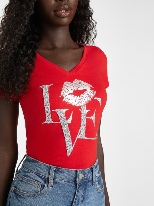 Atspėti Regbis Raudonas Eco Cece Love V-neck Marškinėliai