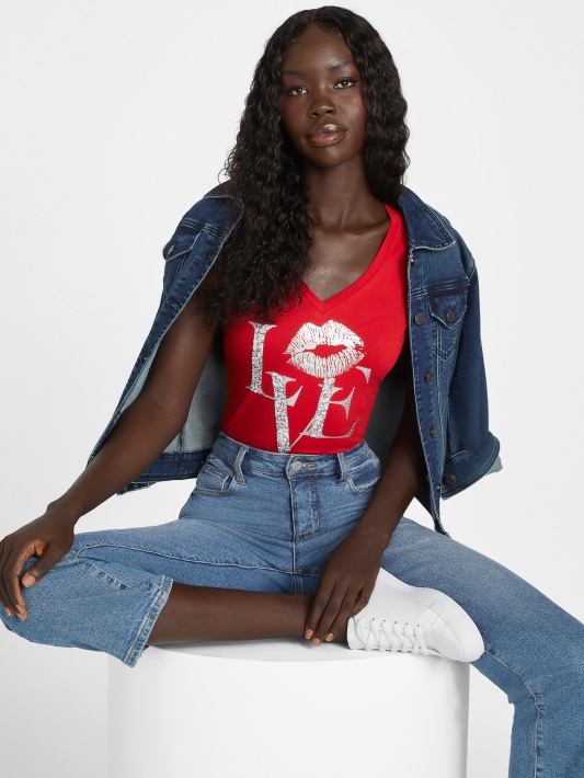 Atspėti Regbis Raudonas Eco Cece Love V-neck Marškinėliai