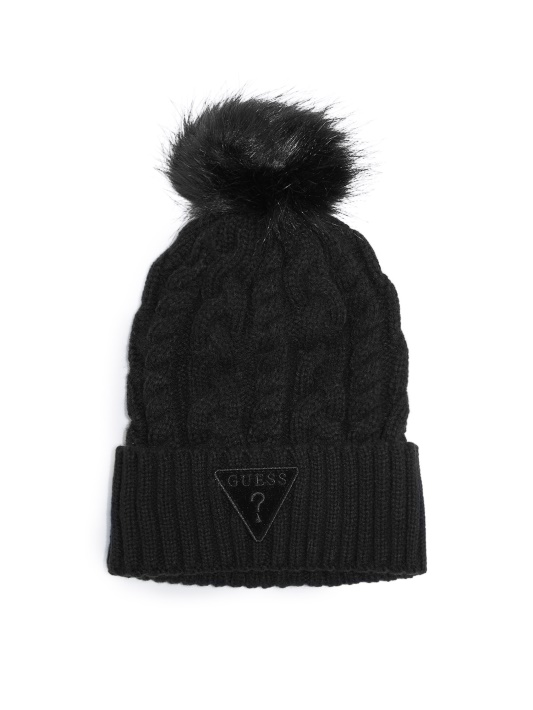 Juoda Atspėti Kabeliu Megzta Pom Beanie