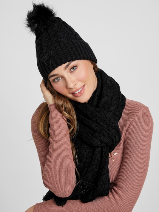 Juoda Atspėti Kabeliu Megzta Pom Beanie