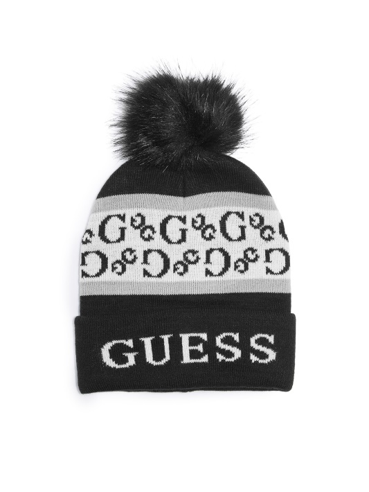 Juodas Logotipas Dryžuotas Pom Beanie Atspėti
