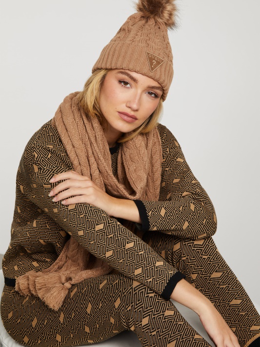 Atspėti Mocha Kabeliu Megzti Pom Beanie