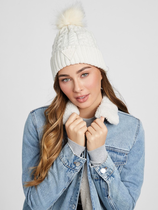 Kabeliu Megztas Pom Beanie Guess Kremas