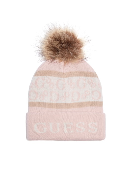 Skaistalai Guess Logotipas Dryžuotas Pom Beanie