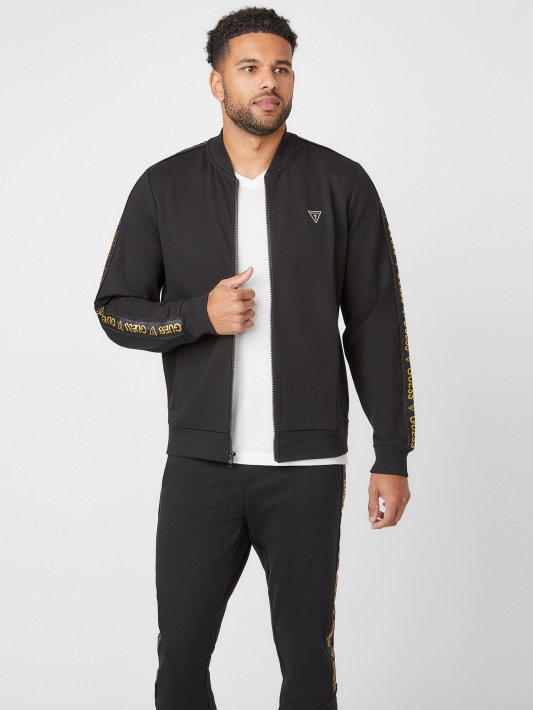 Atspėti Juoda Jon Logotipu Tape Bomber Striukė
