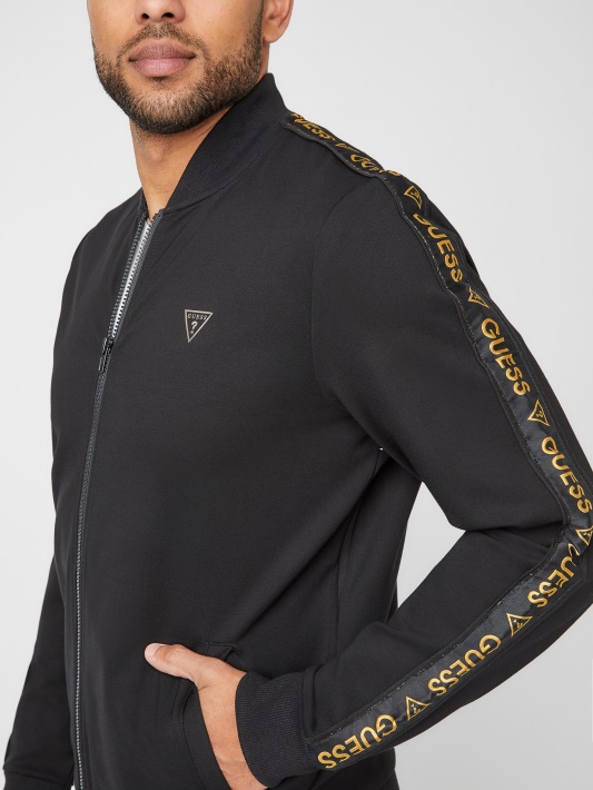 Atspėti Juoda Jon Logotipu Tape Bomber Striukė
