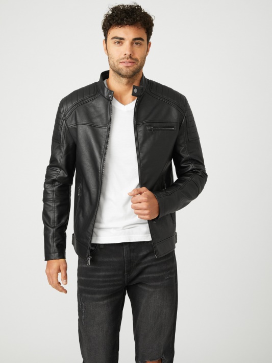 Daniel Dirbtinės Odos Dviratininko Striukė Guess Jet Black