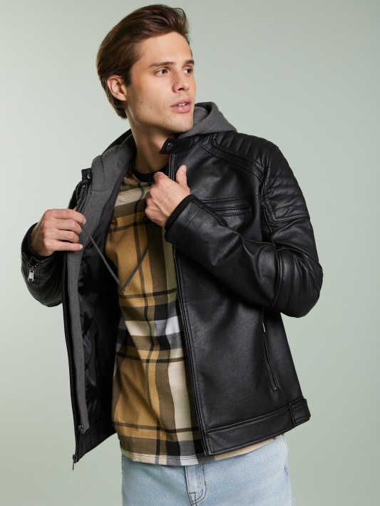 Daniel Dirbtinės Odos Dviratininko Striukė Guess Jet Black