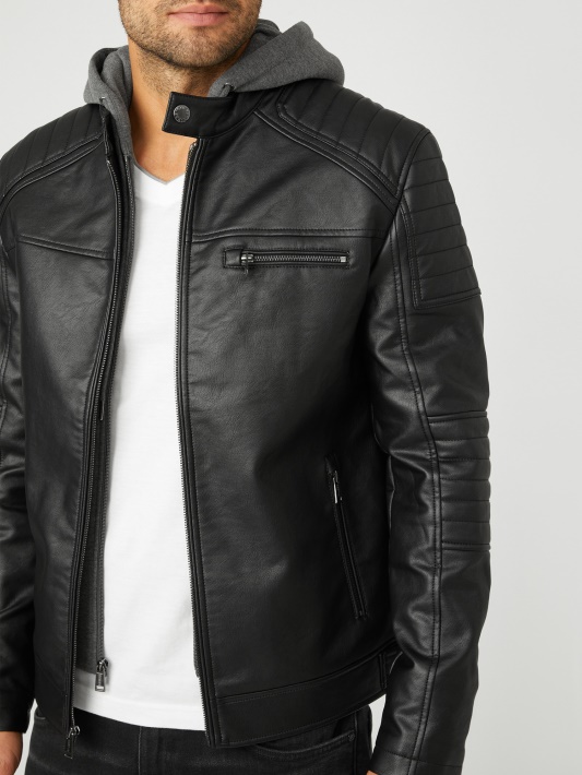 Daniel Dirbtinės Odos Dviratininko Striukė Guess Jet Black