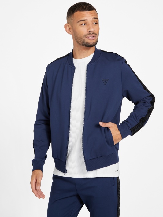 Jon Logotipo Juosta Bomber Striukė šilko Mėlyna Spėjimas