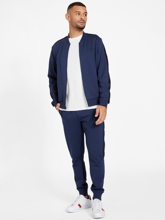 Jon Logotipo Juosta Bomber Striukė šilko Mėlyna Spėjimas