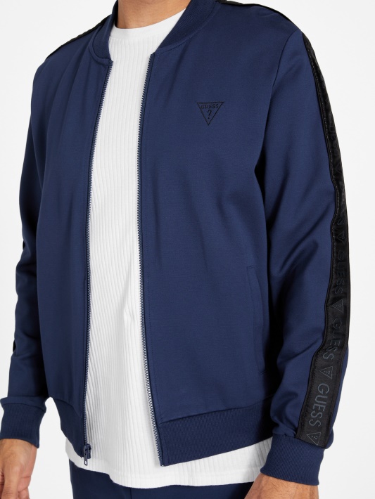 Jon Logotipo Juosta Bomber Striukė šilko Mėlyna Spėjimas