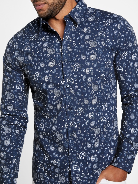 Spėk šilko Mėlynumo Astro Paisley Marškiniai