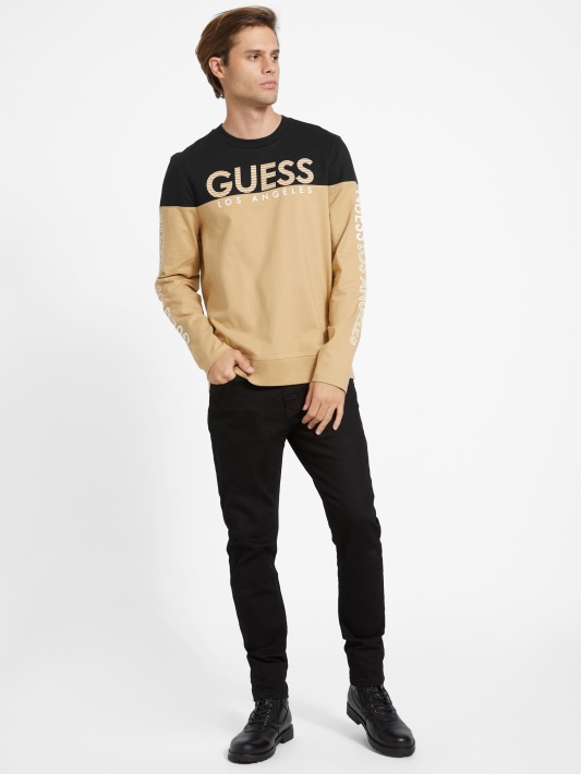 Skrudinta Taupe Guess Eco Zioin Color-block Marškinėliai Ilgomis Rankovėmis