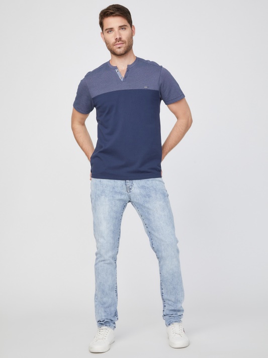 Adrian Color-block Slit Tee Silk Blue Spėjimas
