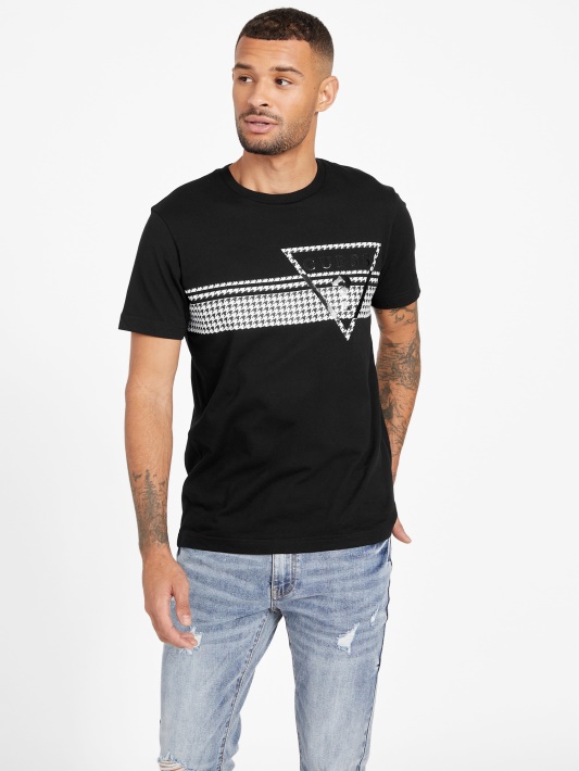 Pekah Houndstooth Logotipas Crewneck Tee Jet Juodas Spėjimas