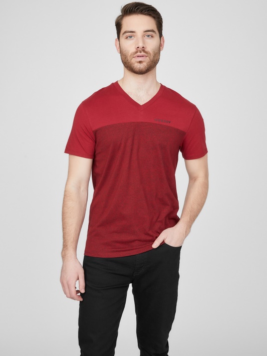 Ganton Spalvos Blokuotas V-neck Marškinėliai Spėti Varsity Raudona