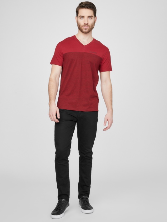 Ganton Spalvos Blokuotas V-neck Marškinėliai Spėti Varsity Raudona