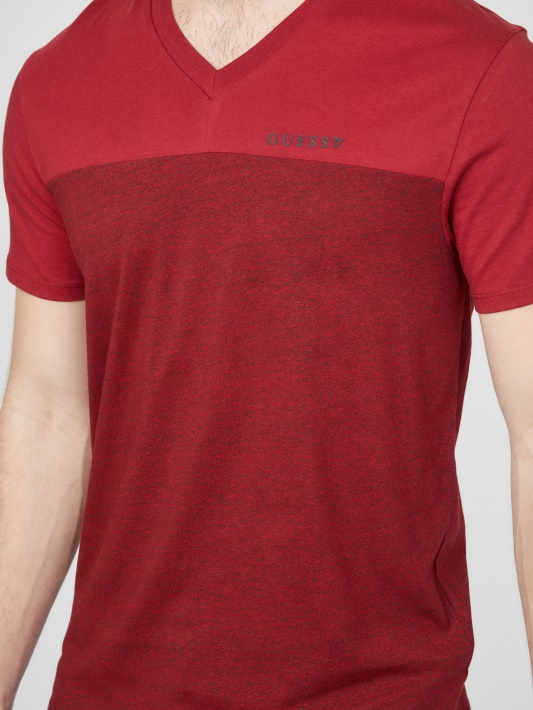 Ganton Spalvos Blokuotas V-neck Marškinėliai Spėti Varsity Raudona