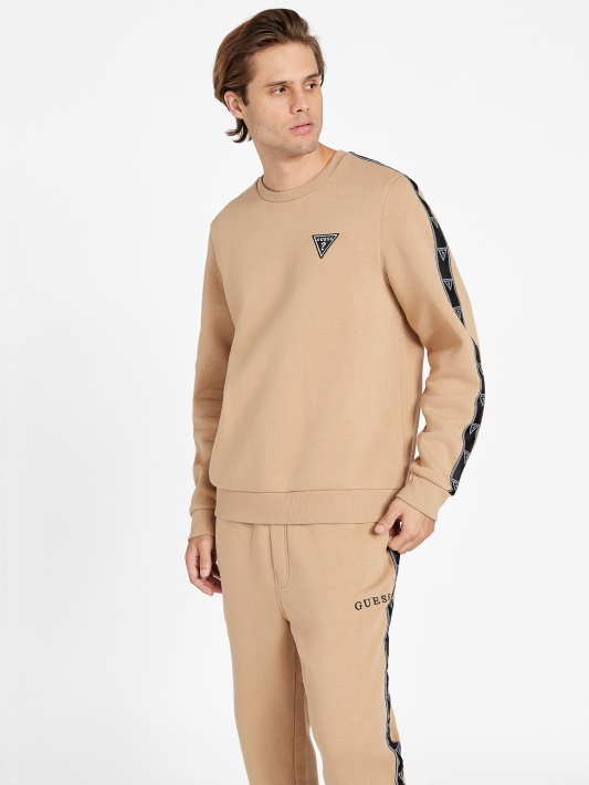Skrudinta Taupe Guess Dover Logotipo Džemperis Su Crewneck