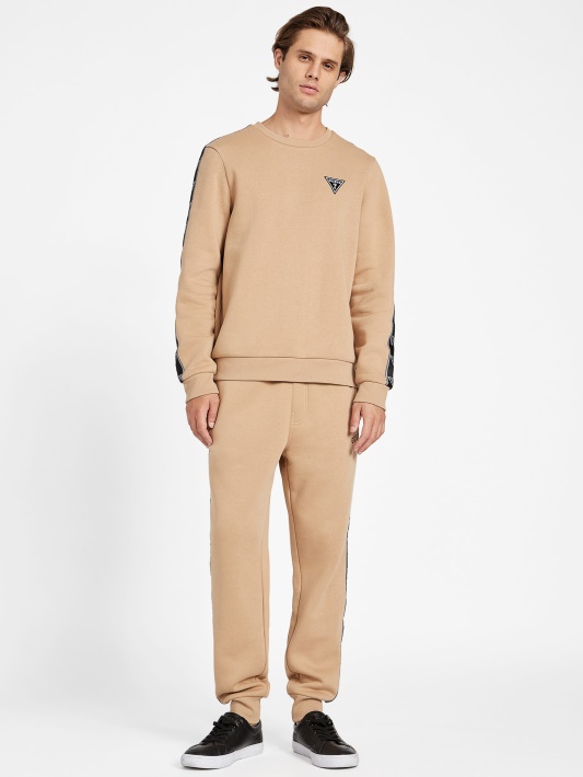 Skrudinta Taupe Guess Dover Logotipo Džemperis Su Crewneck