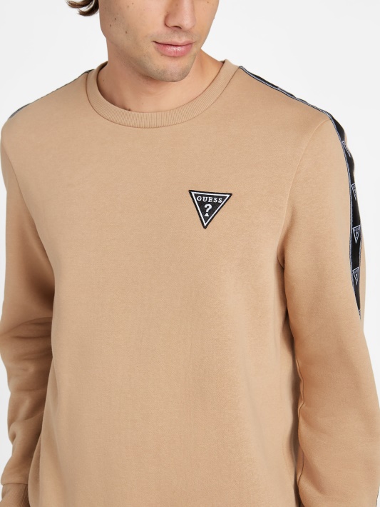 Skrudinta Taupe Guess Dover Logotipo Džemperis Su Crewneck