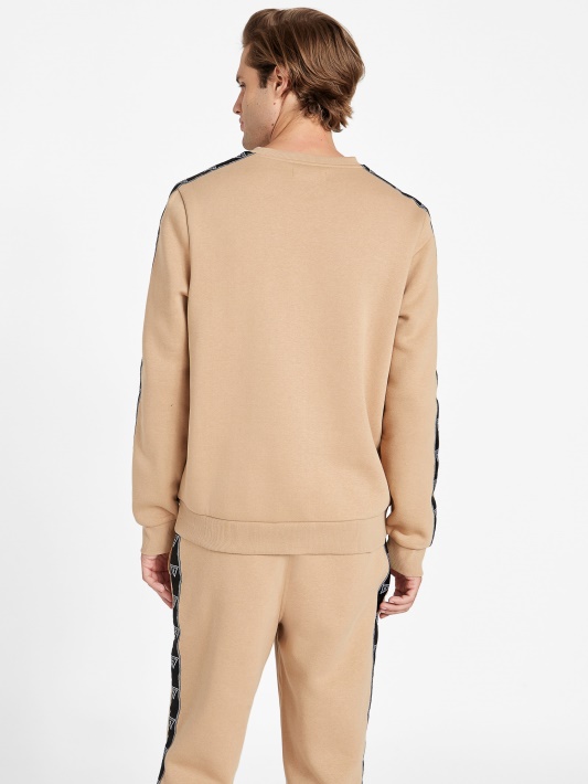 Skrudinta Taupe Guess Dover Logotipo Džemperis Su Crewneck