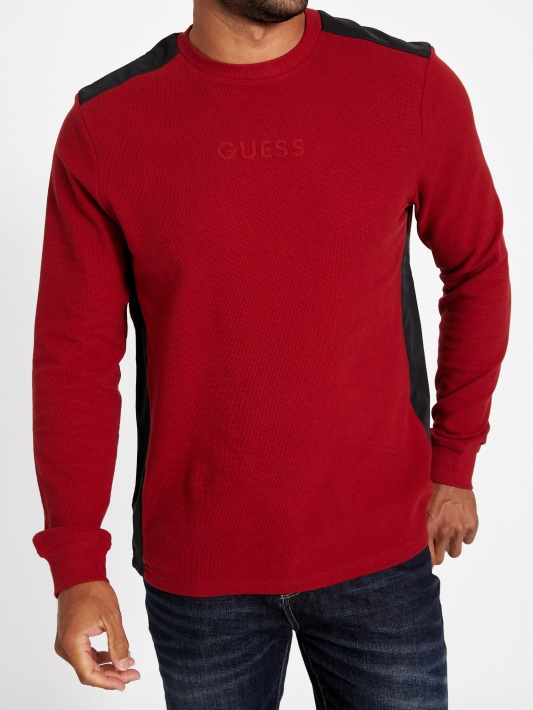 Raudonas Noir Guess Nabry Color-block Marškinėliai Ilgomis Rankovėmis