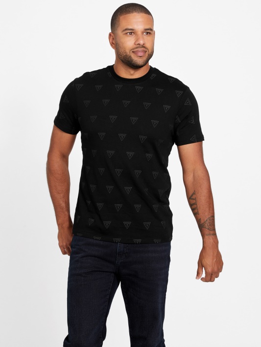 Juodas Guess Rustie Logotipas Crewneck Marškinėliai