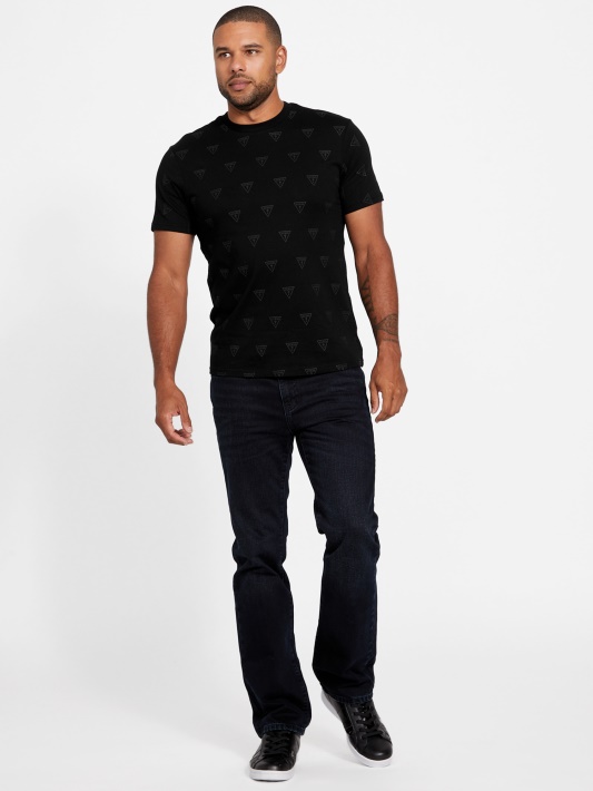 Juodas Guess Rustie Logotipas Crewneck Marškinėliai